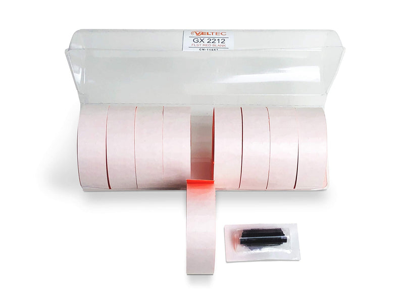 [Australia - AusPower] - Veltec 2212 Fluorescent Red Pricing Labels for Garvey and Contact 22-6, 22-7, 22-8 Price Gun/Labelers, Free Ink Roller – 9 Rolls, 11,000 Labels with Security Slits 