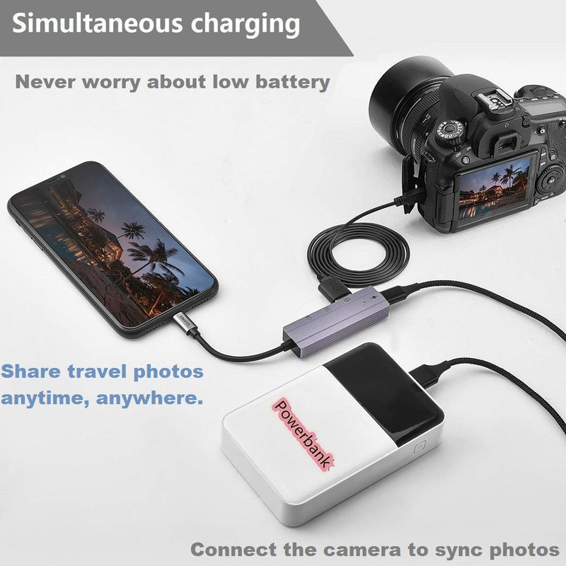 [Australia - AusPower] - sunshot SD TF Card Reader Hub, 4in1 USB Camera Adapter with USB Female OTG Cable, Charging and Slot Card, Compatible with Phone12/11/Xs/Xr/X & Pad, Support USB Disk, Mouse, Keyboard, Hubs, MIDI (Gray) OTG + Charge + Card reader 