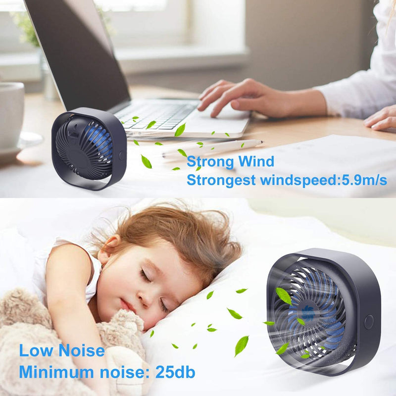 [Australia - AusPower] - Fascryla USB Desk Fan,2000mAh Powerful Desktop Table Cooling Fan,Small Personal Fan,USB Rechargeable Mini Fan with 3 speed Strong Airflow for Home Office Desktop Camping,Summer Gift for Friends(Blue) 