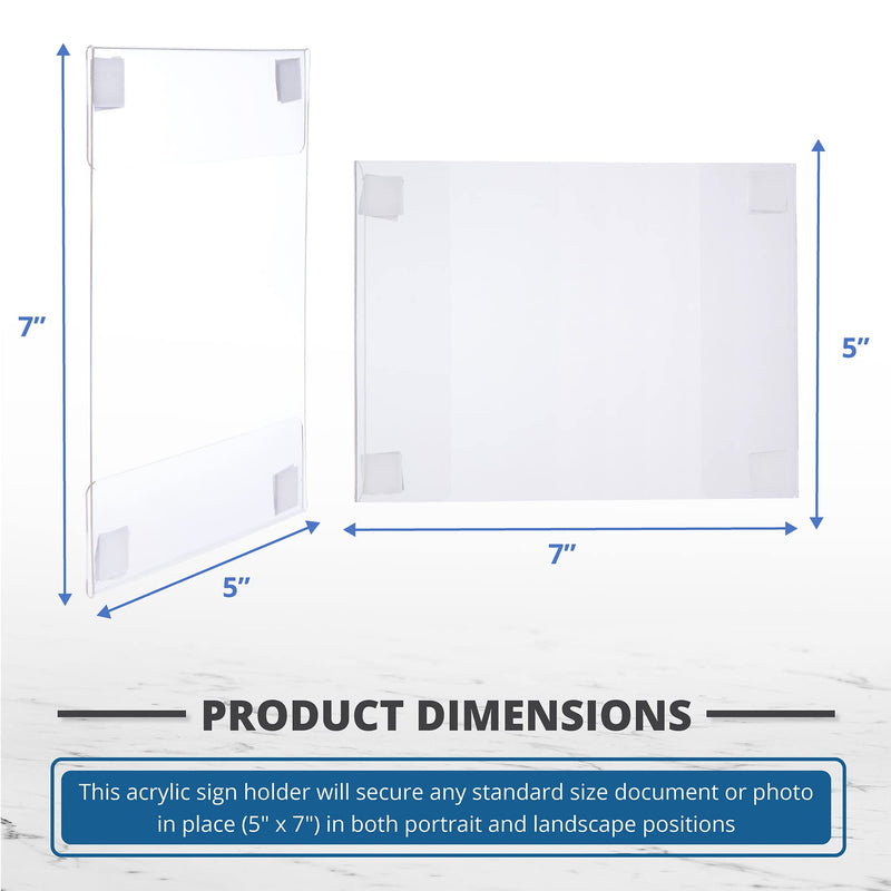 [Australia - AusPower] - Wall Mount Acrylic Sign Holder - 5 x 7 Inches Portrait or 7 x 5 Inches Landscape Photo Frames with Hook and Loop Adhesive. Perfect for Signs, Menus, Documents, Pictures, Flyers, and More (6 Pack) 