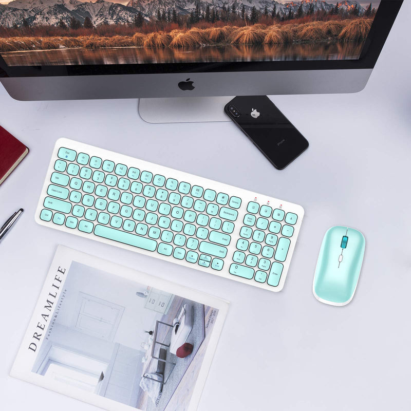 [Australia - AusPower] - Wireless Keyboard Mouse Combo, cimetech Compact Full Size Wireless Keyboard and Mouse Set Less Noise Keys 2.4G Ultra-Thin Sleek Design for Windows, Computer, PC, Notebook, Laptop - (Aqua Green) Aqua Green 