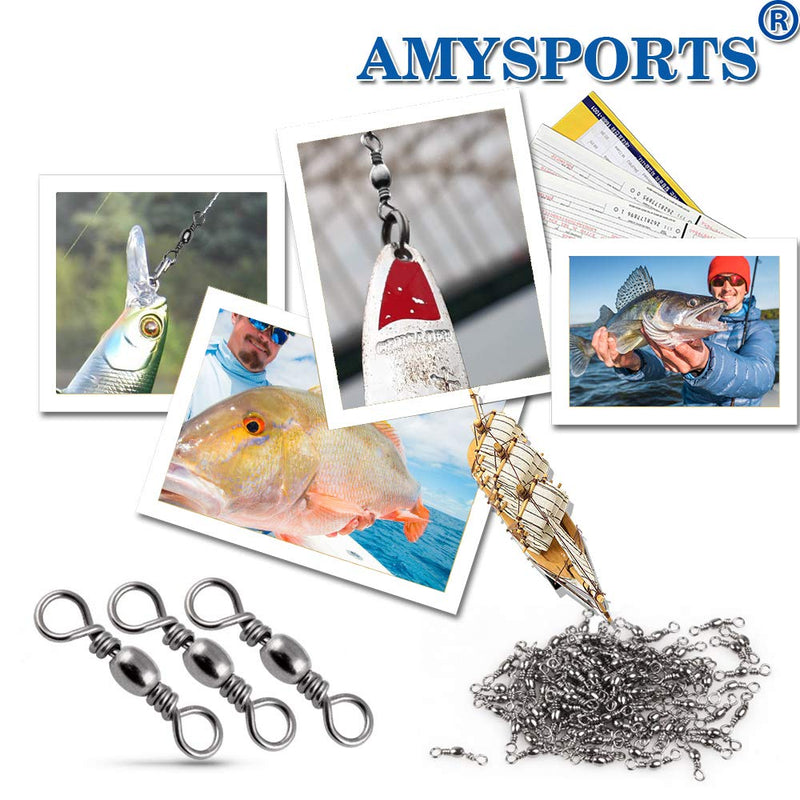 [Australia - AusPower] - AMYSPORTS High Strength Fishing Swivels Barrel Solid Ring Barrel Fishing Swivel Rolling Fishing Tackle Line Connector Saltwater Freshwater Stainless Steel Accessories Size1/0 (117lb) 50 pcs 