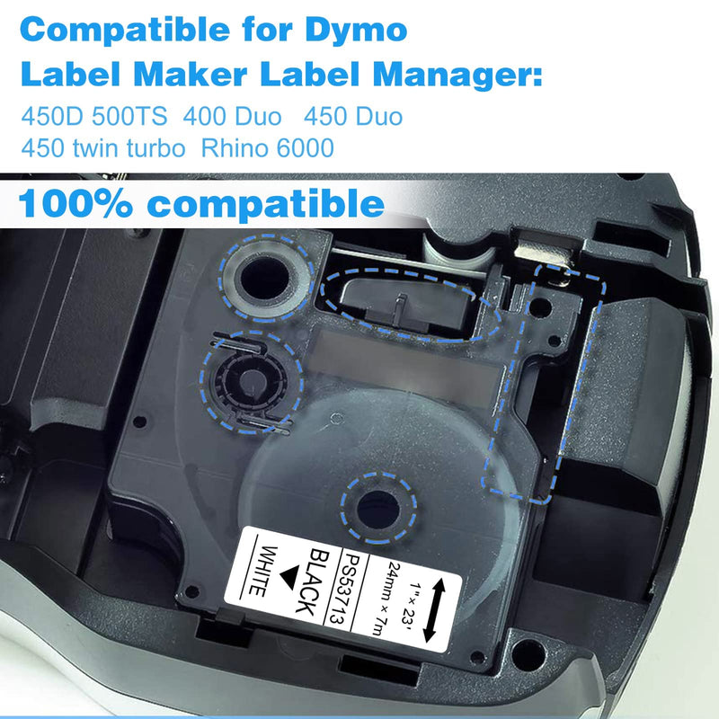 [Australia - AusPower] - Pristar Compatible Label Tape Replacement for Dymo D1 53713 24mm Black on White Tape Cassette for Dymo LabelManager 450D 500TS Wireless PnP Label Marker LabelWriter 450 Duo, 1 Inch x 23 Feet, 3-Pack 