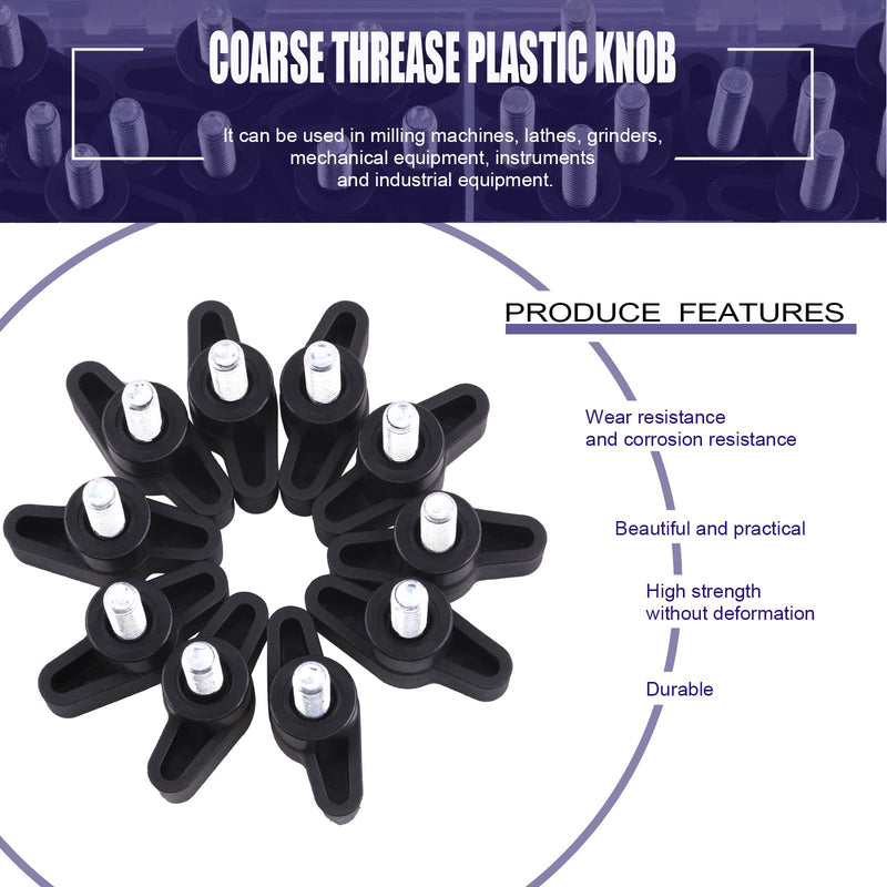 [Australia - AusPower] - Swpeet 35Pcs 5 Sizes M6 Zinc Plated Thumb Screw Three Prong Clamping Black Tee Wing Plastic Knob Kit, Standard Coarse Thread Thumb Screw for Quick Remove Screws Clamping Screws Assortment Kit 