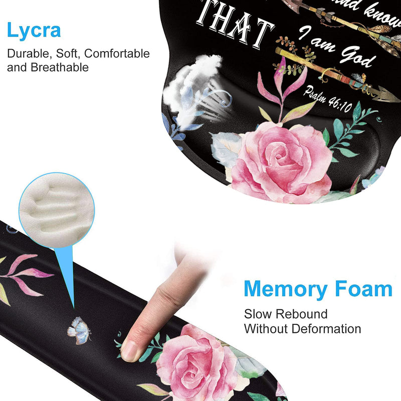 [Australia - AusPower] - Keyboard Wrist Rest and Mouse Pad Wrist Support Set with Coffee Coaster, Non-Slip PU Base for Gaming and Office, Comfortable & Lightweight for Easy Typing & Pain Relief,Flower Bible Verse Psalm 46:10 Flower Bible Verse Psalm 46:10 