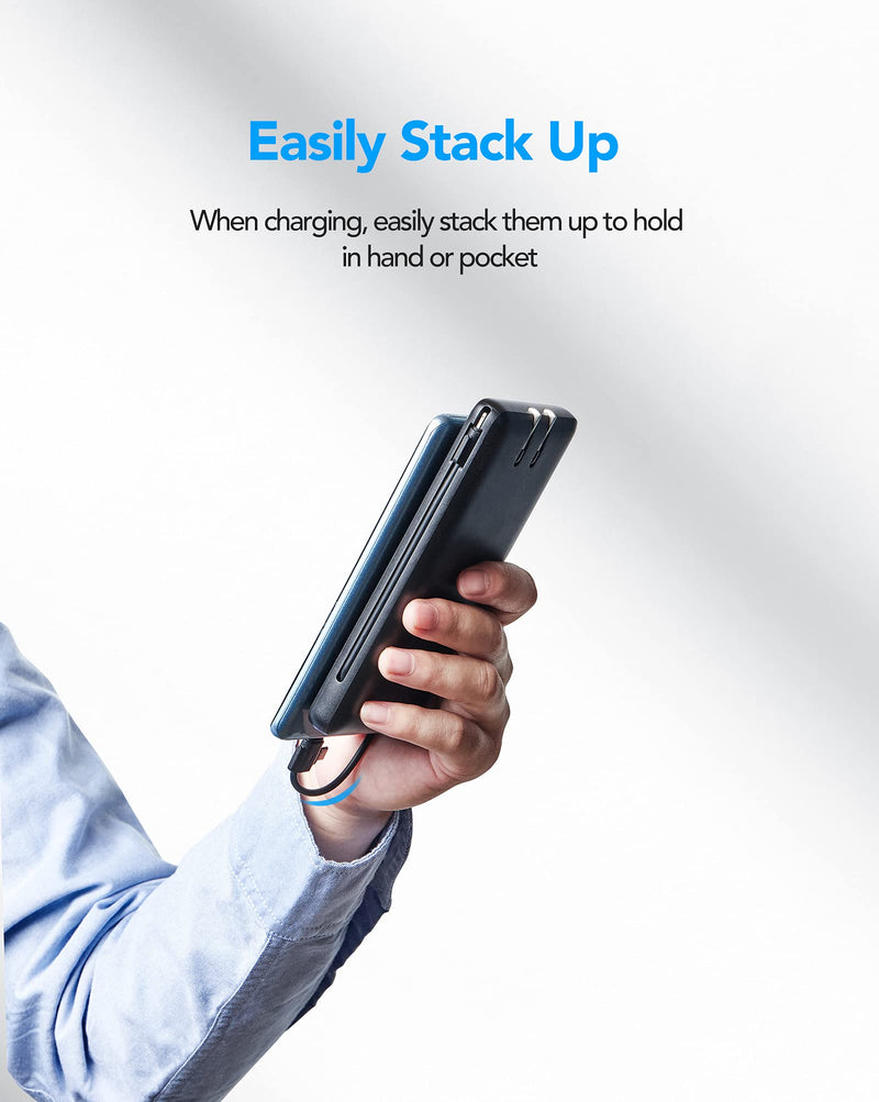 [Australia - AusPower] - VEGER Portable Charger for iPhone Built in Cables Fast Charging USB C Slim 10000 Power Bank, Wall Plug USB Battery Pack for iPhones, iPad, Samsung More Phones Tablets (Black) Black 