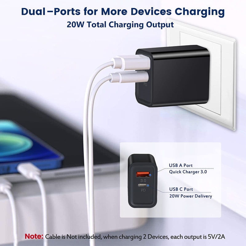 [Australia - AusPower] - USB C Power Adapter, Boxeroo 5-Pack 20W Dual-Port Wall Charger Plug, PD Fast Charger, Type USB C Charger with Quick Charger 3.0 Compatible iPhone 12/ Mini/Pro Max/11/11 Pro Max/Galaxy/Pixel and More Black 