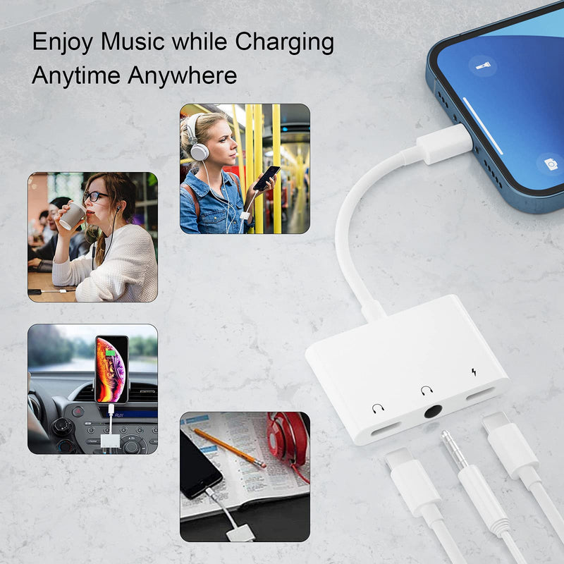 [Australia - AusPower] - Unitrox 3.5mm Headphone Jack Adapter, 3 in 1 Audio and Charge Headphone Splitter for Phone 11/11 Pro/XS/XS Max/XR/X /8/8 Plus /7/7 Plus, Support Fast Charge (White) 