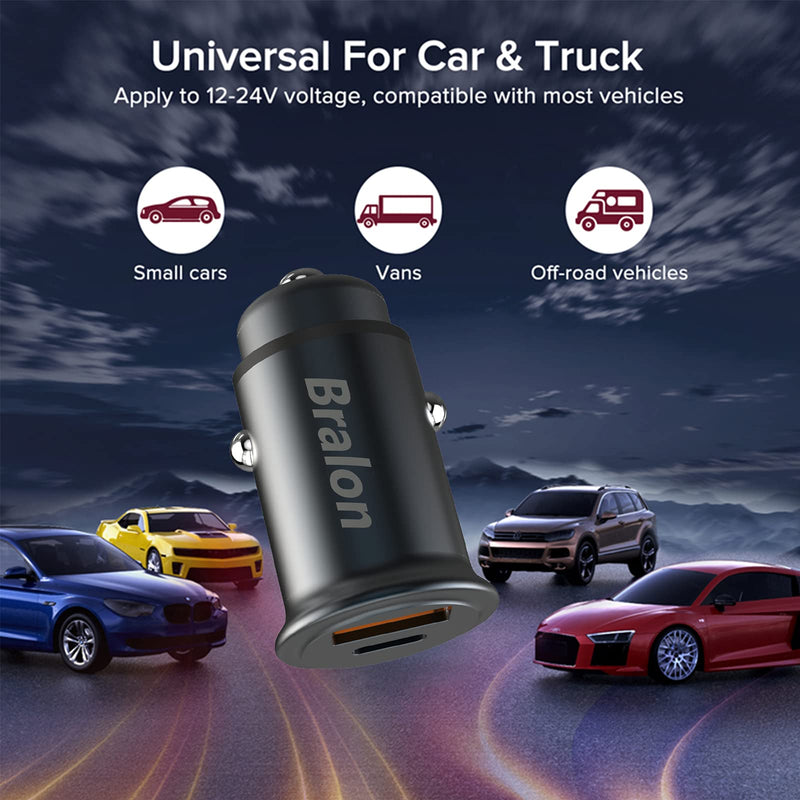 [Australia - AusPower] - USB C Car Charger,Bralon 38W PD3.0 & QC4.0 All Metal Dual Fast Car Charger Adapter Compatible with Phone 12/12 Pro(Max)/12 mini/12/11/11 Pro(Max)/XS/XR/X/8,G.alaxy N.ote S10 S9 S8 S7,Pad&More 