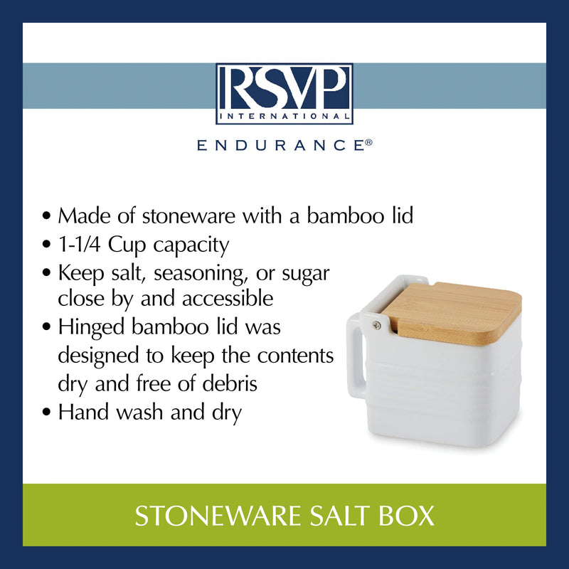 [Australia - AusPower] - RSVP International White Stoneware Kitchen Collection, Salt Box, 4.5x3.25x3.5" 