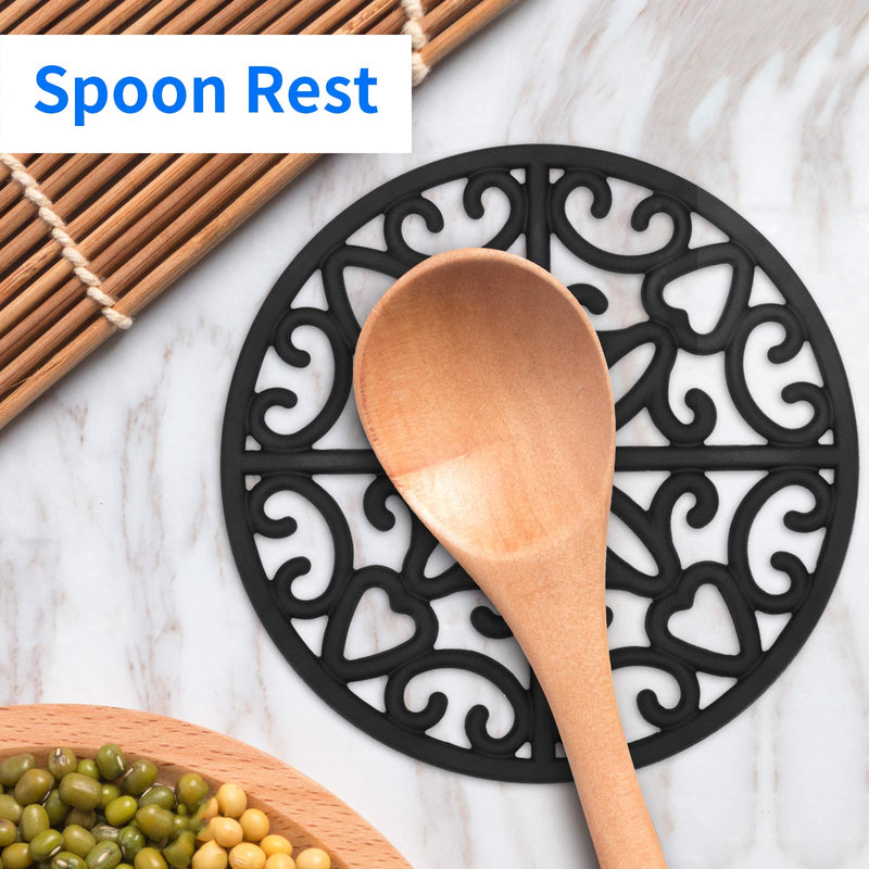 [Australia - AusPower] - CHEFBEE 3PCS Silicone Trivet Mat - Trivets for Hot Dishes, Table, Countertop, Non-Slip Heat Resistant Modern Kitchen Trivets, Teapot Trivet - Flexible Black Trivet Set 