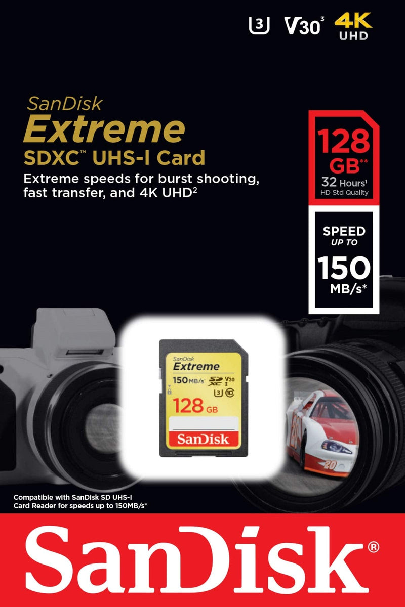 [Australia - AusPower] - SanDisk 128GB Extreme SDXC UHS-I Memory Card - 150MB/s, C10, U3, V30, 4K UHD, SD Card - SDSDXV5-128G-GNCIN 