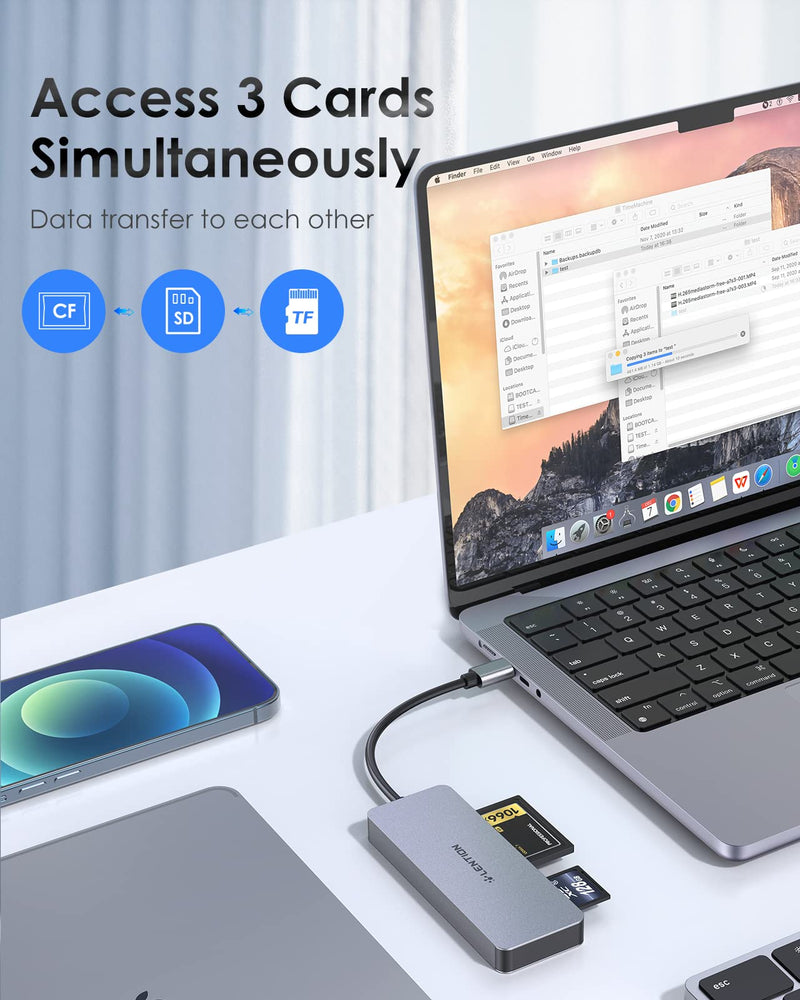 [Australia - AusPower] - LENTION USB C to CF/SD/Micro SD Multi-Card Reader, SD 3.0 Card Adapter Compatible 2021-2016 MacBook Pro 13/15/16, New Mac Air/iPad Pro/Surface, Samsung S20/S10/S9/S8/Plus/Note (CB-C12, Space Gray) 