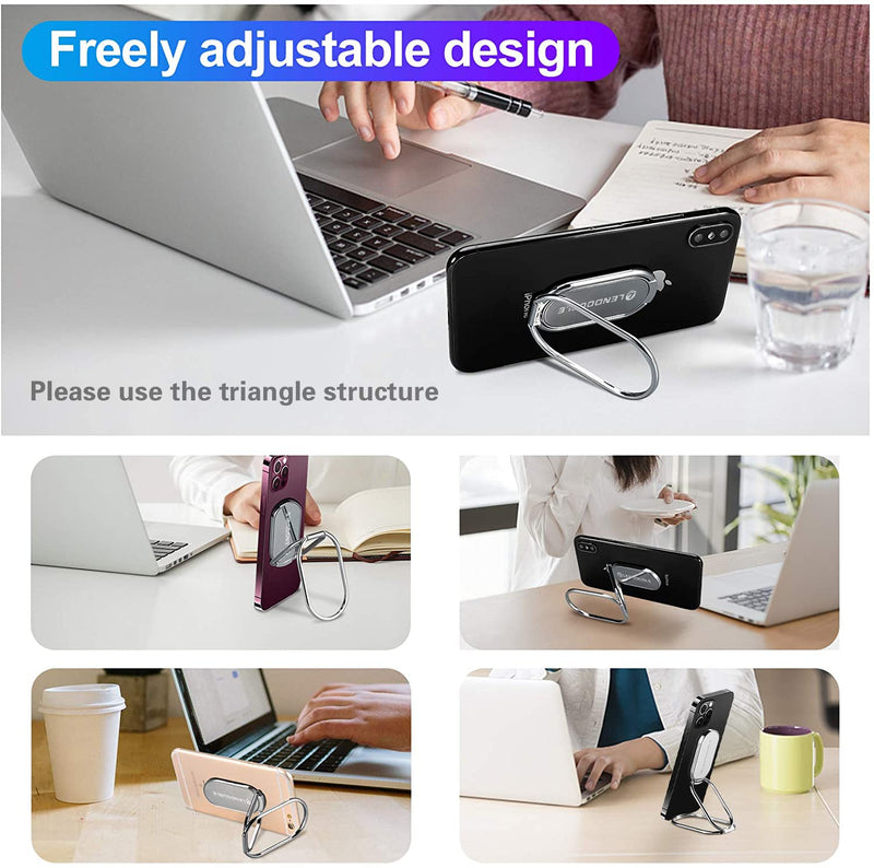 [Australia - AusPower] - Foldable Cell Phone Stand for Desk, Adjustable Cellphone Ring Holder Finger Kickstand for Office Desktop & Magnetic Car Mount, Rotatable Multi-Angle Hand Grip for iPhone 13 and Smartphones Back Case Silver 