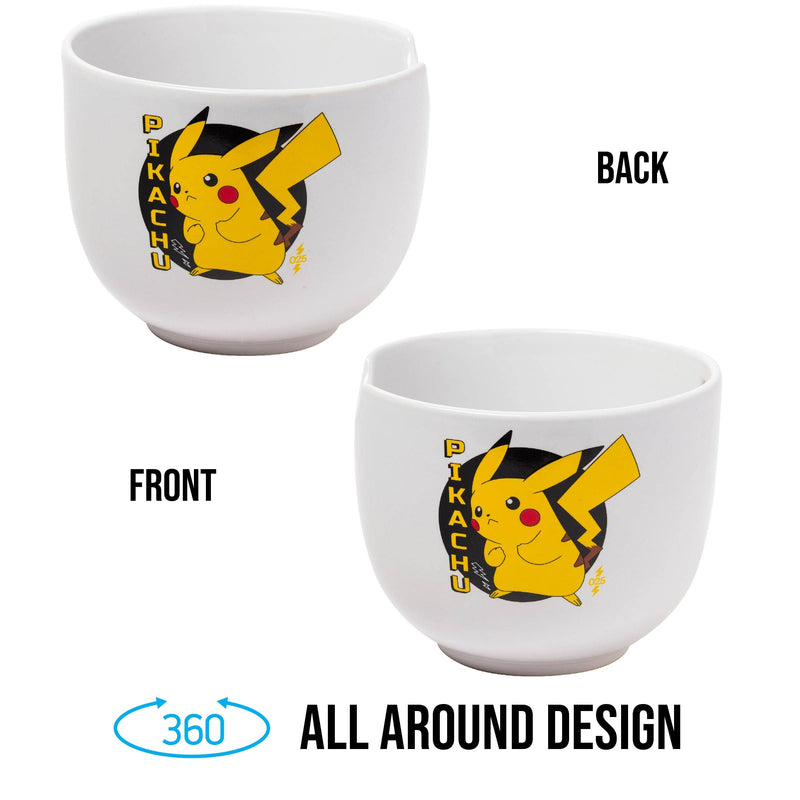 [Australia - AusPower] - Silver Buffalo Pokemon Pikachu Japanese Text Ceramic Ramen Noodle Bowl with Chopsticks, 20oz 