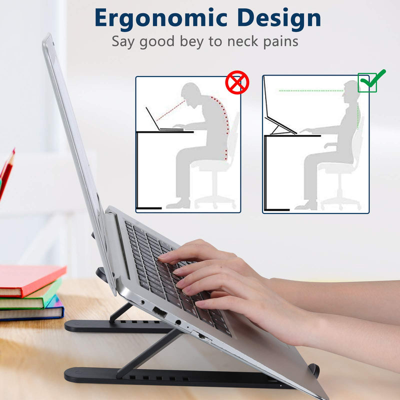 [Australia - AusPower] - pidien Portable Laptop Stand, Adjustable Laptop Holder Riser Computer Stand for Desk Notebook Stand Mount with Phone Stand Black 