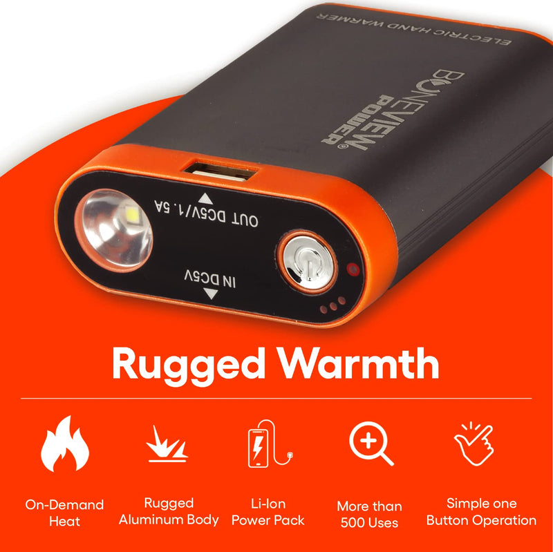 [Australia - AusPower] - BoneView Electric Hand Warmer Emergency Power Bank with Flashlight - Portable Rechargeable 9900-mAh Battery Pack, Fast Heating Over 8 Hr, Hunting, Fishing, Survival, Camping Gadgets for Men & Women 