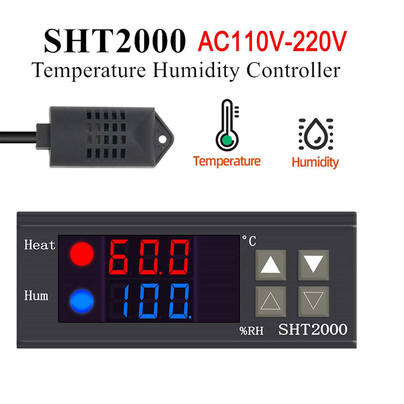 [Australia - AusPower] - Temperature Humidity Controller,diymore SHT2000 Thermostat AC 110V-230V 10A Digital LED Display Multifunction Thermometer Hygrometer AC 110-230V 
