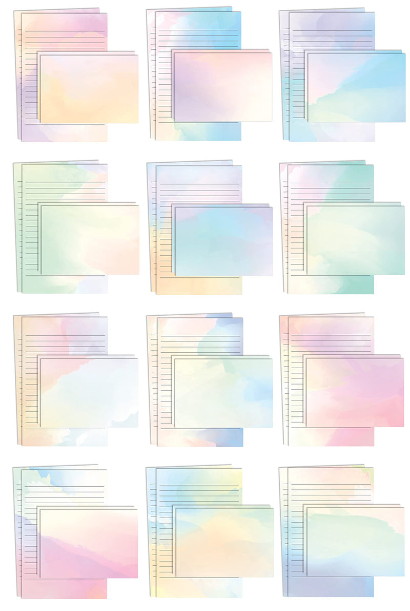 [Australia - AusPower] - Mini Stationery Set, 100 Piece Set (50 Lined Watercolor Sheets + 50 Matching Envelopes), 5.5 x 8.25 inch, 12 Unique Designs, Double Sided Printing, One Side Lined Paper, by Better Office Products 