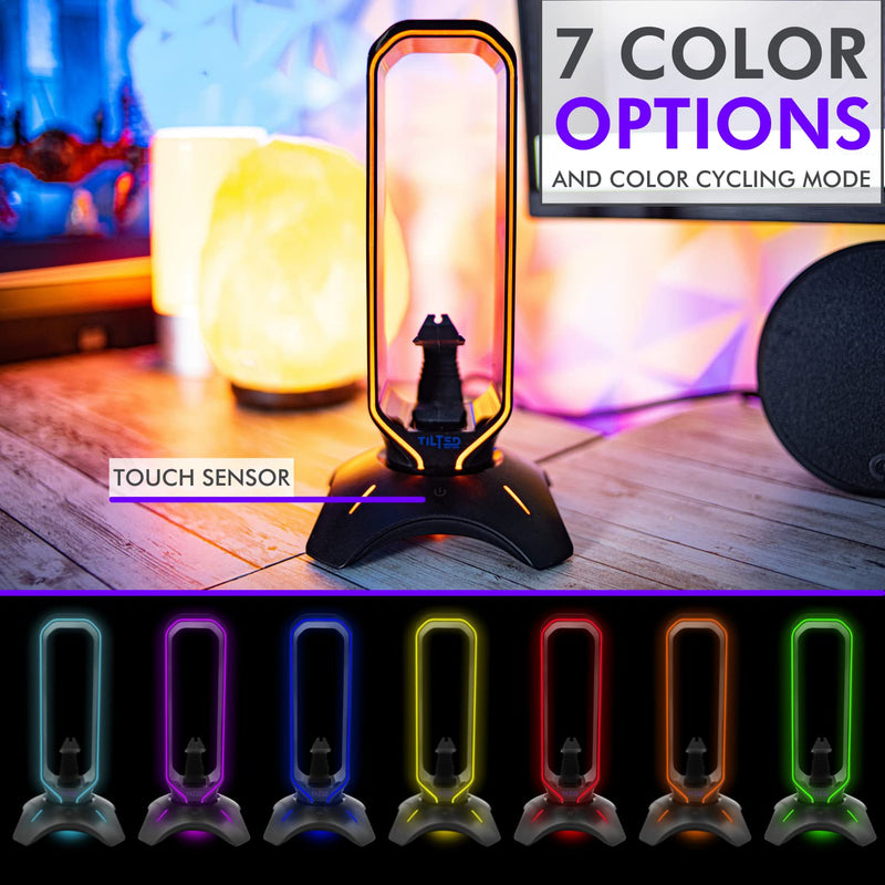 [Australia - AusPower] - Tilted Nation RGB Headset Stand and Gaming Headphone Stand for Desk Display with Mouse Bungee Cord Holder - Gaming Headset Holder with USB 3.0 Hub for Xbox, PS4, PC - Perfect Gaming Accessories Gift Black 