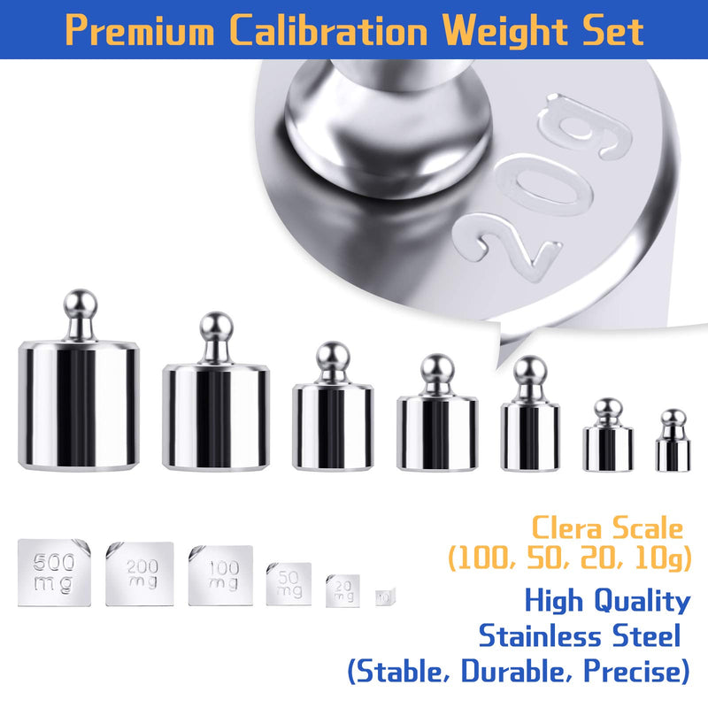 [Australia - AusPower] - UCEC Calibration Weight Kit, 10mg - 100g Gram Weights, Precision Stainless Steel Balance Scale Calibration Weight Set with Tweezers for Digital Jewellery Scale Lab Educational Science Weights 