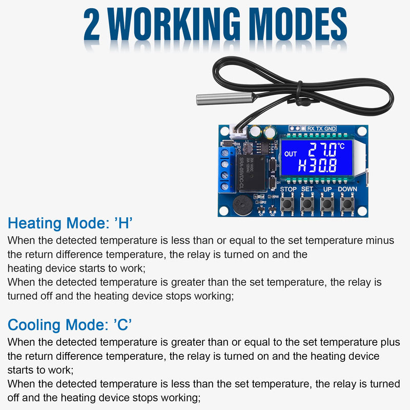 [Australia - AusPower] - 2 Pieces XY-T01 Electronic Temperature Controller, DC 6 - 30V 24V Digital Temperature Control Module -50°C to 100°C Digital Thermostat Temperature Control Switch Boards with Waterproof NTC Probe 