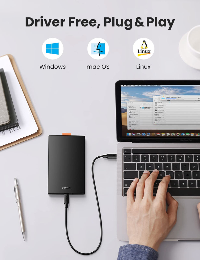 [Australia - AusPower] - UGREEN USB C Hard Drive Enclosure USB C 3.1 Gen 2 to SATA Adapter for 2.5" SATA SSD HDD 6Gbps High-Speed Support UASP SATA III Compatible with MacBook Pro Air WD Seagate Toshiba Samsung Hitachi 