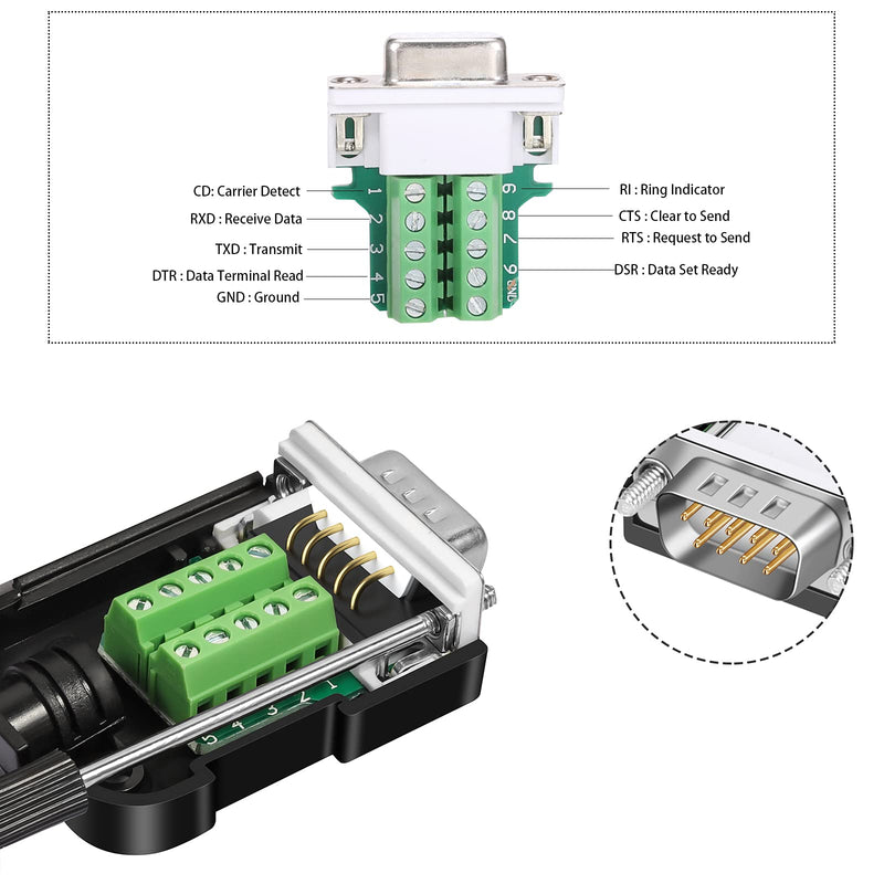 [Australia - AusPower] - Dbilida DB9 Solderless Connector (2Male+2Female), DB9 Breakout Connector RS232 D-SUB Serial to 9pin Port Terminal with Case 2Male+2Female 