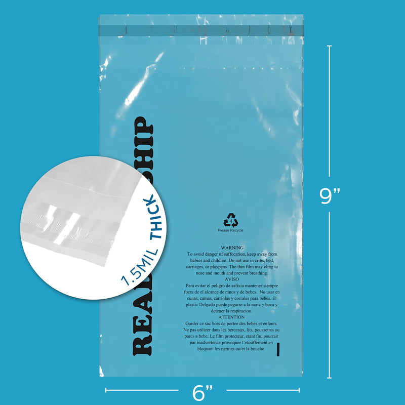[Australia - AusPower] - GPI - PACK of 200 6" x 9", CLEAR SELF SEAL POLY BAGS - 1.5 mil Polybags With Permanent Adhesive Strip & Suffocation Warning For Packaging T Shirts & Clothing. Perfect for Shipping Supplies With FBA 
