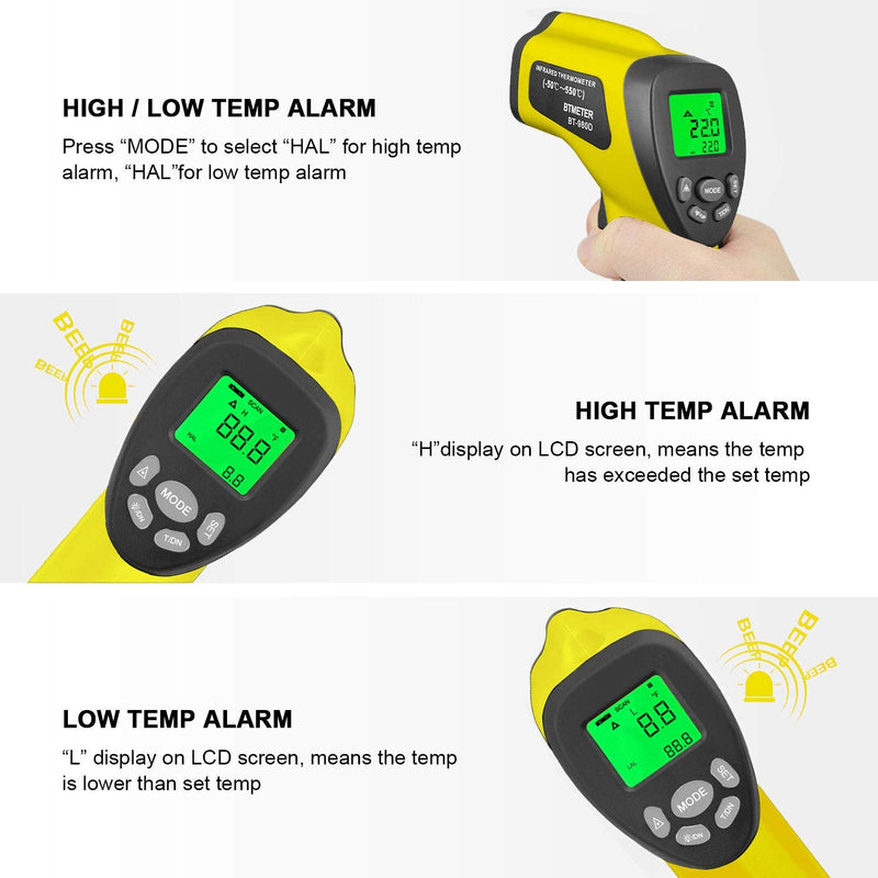 [Australia - AusPower] - BTMETER BT-980D D:S 12:1 Handheld Industrial Infrared Thermometer, Digital Non-Contact Laser Temperature Gun for -58℉ to 1022℉(-50°C ~ 550°C) - NOT for Human Temp BT-980D(-58℉ to 1022℉, D:S=12:1) 