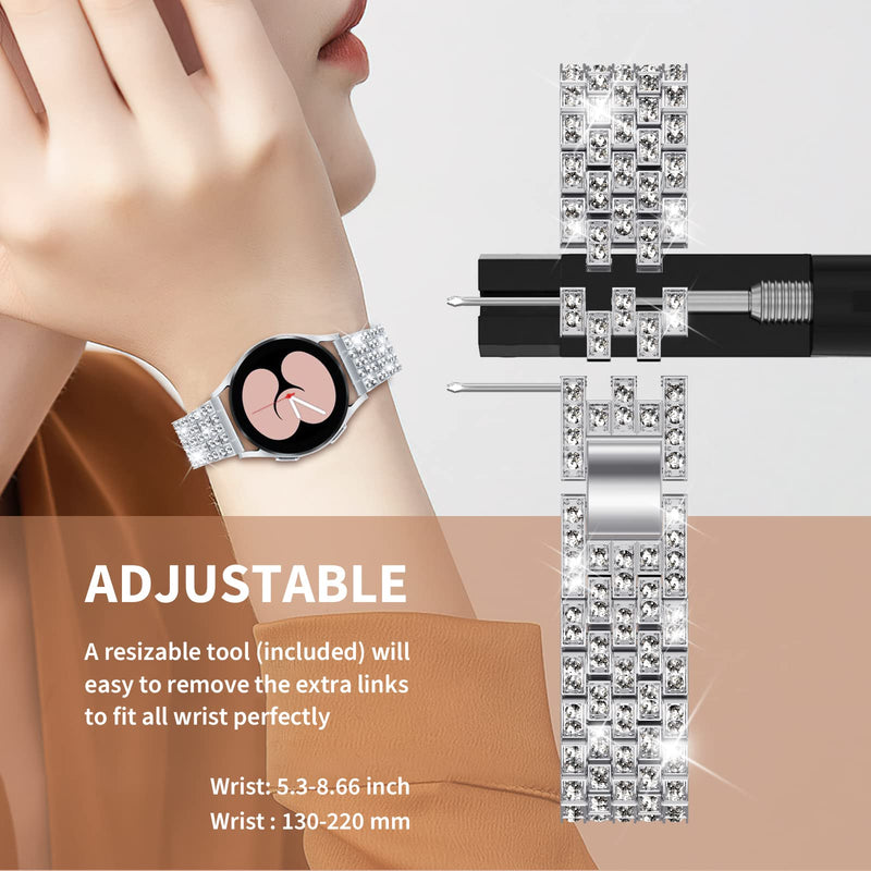 [Australia - AusPower] - [2 Packs] XYF Compatible for Samsung Galaxy Watch 4 Bands, Bling Diamond Jewelry Stainless Metal Watch Rhinestone Strap for Galaxy Watch 4 Classic /Active2 /Galaxy Watch 42mm 20MM Silver 