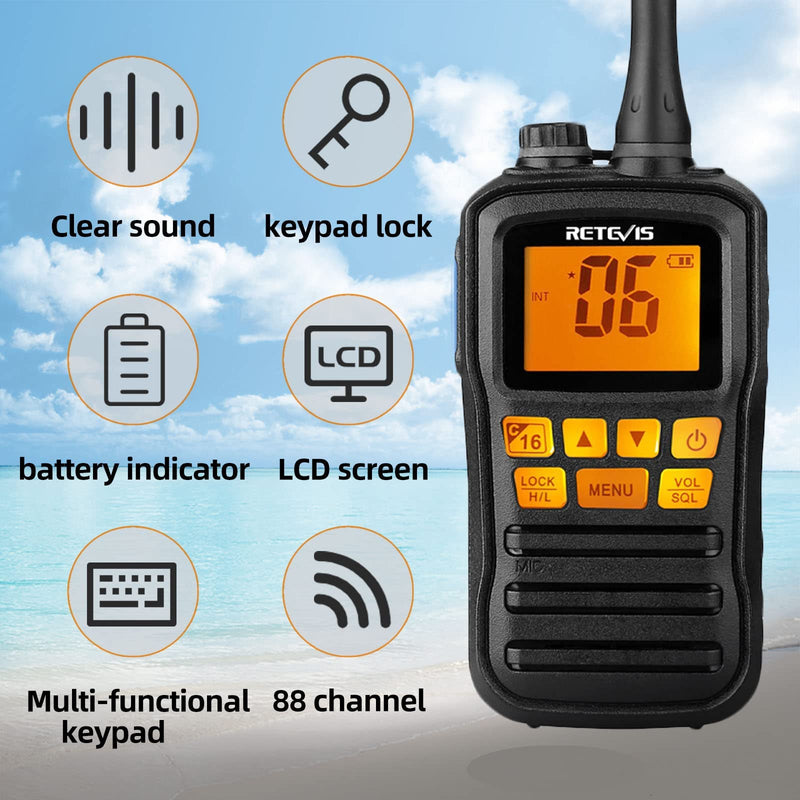 [Australia - AusPower] - Retevis RM01 Handheld Marine Radio,IP67 Waterproof Floating Marine Two-Way Radios,NOAA Weather Alert Ship to Shore,Tri-Watch,Marine Radio for Boats (1 Pack) 