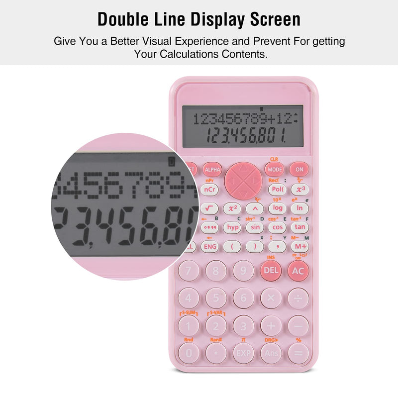 [Australia - AusPower] - EooCoo 2-Line Standard Scientific Calculator, Portable and Cute School Office Supplies, Suitable for Primary School to College Student Use - Pink Scientific Pink 