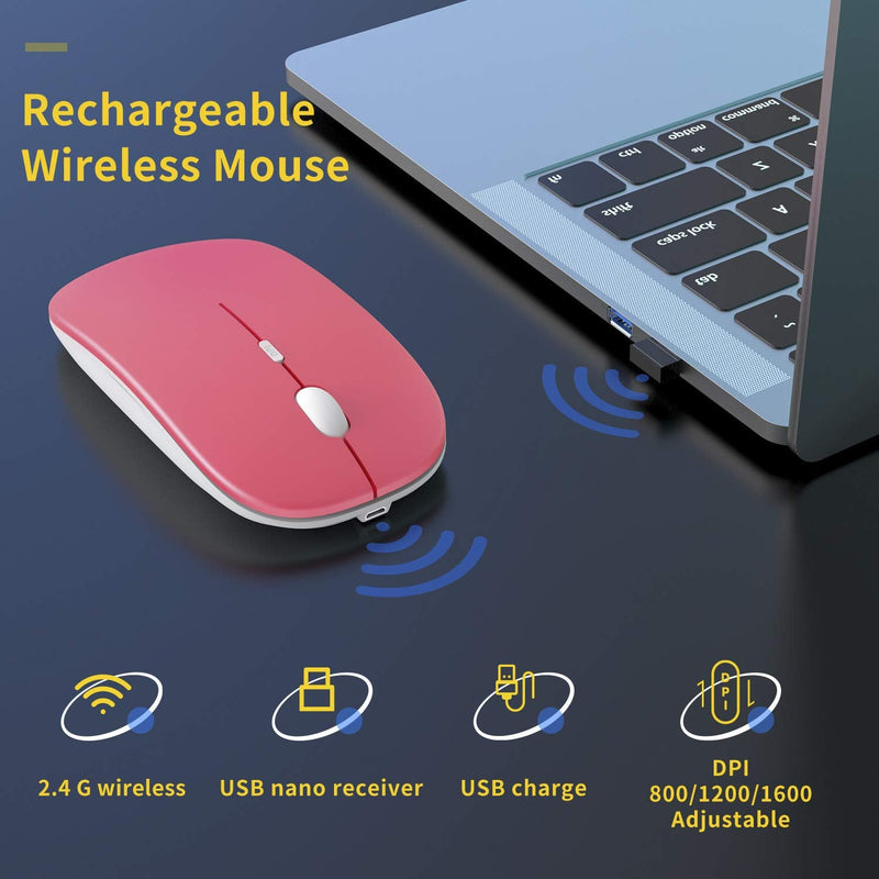 [Australia - AusPower] - Wireless Silent Rechargeable Laptop Mouse Pink: 2.4G Slim Mini Quiet Cordless Mice with USB Receiver for Desktop Computer PC Notebook, Noiseless Portable Optical Mouse for Windows, MAC OS & Linux 
