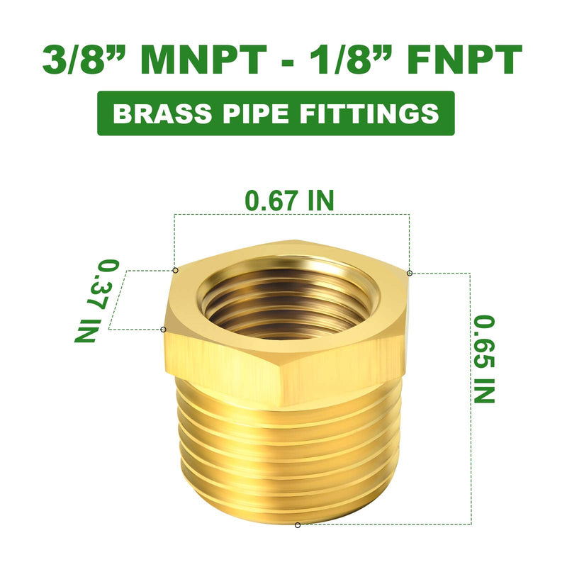 [Australia - AusPower] - TAISHER 10PCS Brass Reducer Hex Bushing Threaded Pipe Fitting 3/8" NPT Male x 1/8" NPT Female Adapter 3/8" MNPT x 1/8" FNPT 10 