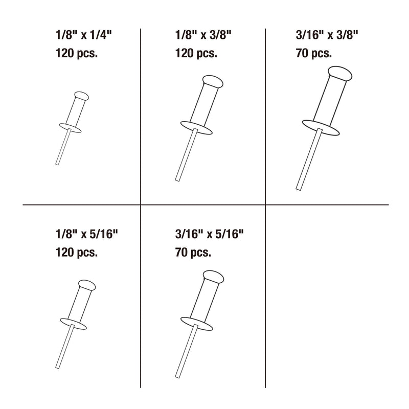 [Australia - AusPower] - Tradespro 836341 Aluminum Rivet Assortment, 500-Piece, Multiple Sizes Rivit 
