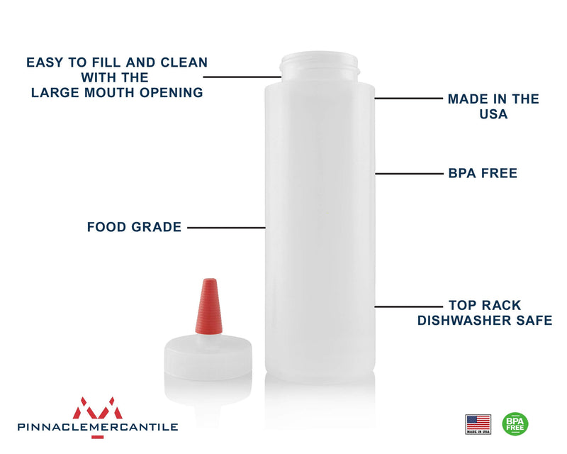 [Australia - AusPower] - Pinnacle Mercantile 12 Pack Condiment Squeeze Bottles 8-ounce Red Cap Soft Squeeze for Icing, Ketchup, Frosting, Cookie Decorating, Sauces 
