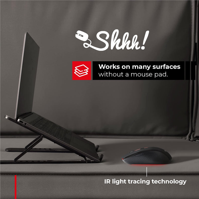 [Australia - AusPower] - ShhhMouse Silent Wireless Mouse for Laptop - Optical Cordless Computer Mice with USB – Quiet Click, 3 DPI Levels of Sensitivity, Side Buttons - Portable for PC, Chromebook [Black & Red] Black & Red 