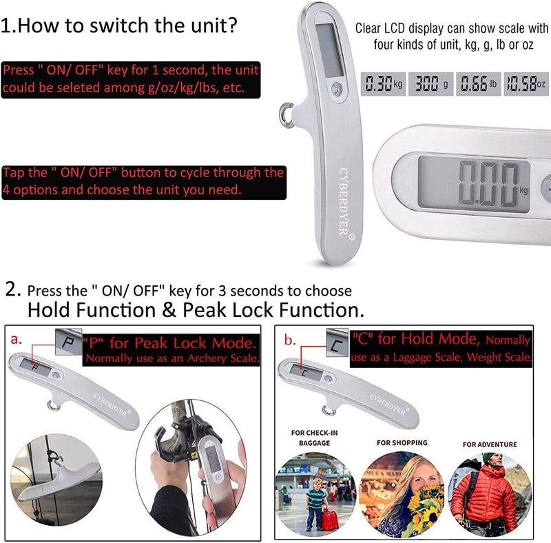 [Australia - AusPower] - CyberDyer 110 lbs Digital Bow Scale Recurve Archery Bow Scale Bow Poundage Scale Hunting Scale Luggage Scale with LCD Display 