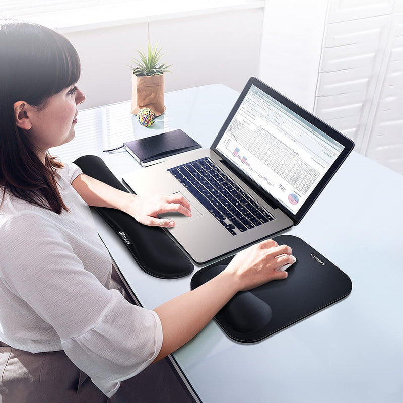 [Australia - AusPower] - Gimars Elongate Smooth Lycra Fabric Ergonomic Mouse Pad Wrist Support, Gel Memory Foam Cushion Set Keyboard Wrist Rest Support, Pain Relieve for Computer, Laptop, Office, School, Home, Gaming, Black Square Set-black 