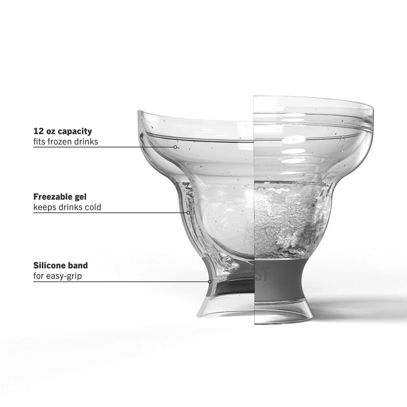 [Australia - AusPower] - Host Freeze Stemless Margarita Glass Insulated Gel Chiller, Plastic Double Wall Frozen Cocktail Cup, Set of 2 Cups, 12 oz, Grey Gray 
