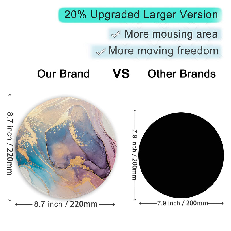 [Australia - AusPower] - ITNRSIIET [20% Larger] Mouse Pad with Stitched Edge Premium-Textured Mouse Mat Waterproof Non-Slip Rubber Base Round Mousepad for Laptop PC Office 8.7×8.7×0.12 inches, Abstract Marble Texture 