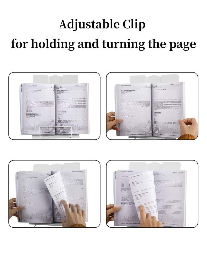 [Australia - AusPower] - Large Book Stand Metal for Reading, Desktop Book Holder Adjustable Document Cookbook Holder Portable Bookstands for Textbooks Tablet Music Books Recipe (White) White 