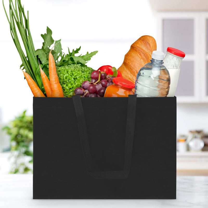 [Australia - AusPower] - Reusable Gift Bags - 12 Pack Totes with Handles, Black Fabric Cloth for Shopping, Merchandise, Boutiques, Small Business Bulk 16x6x12 