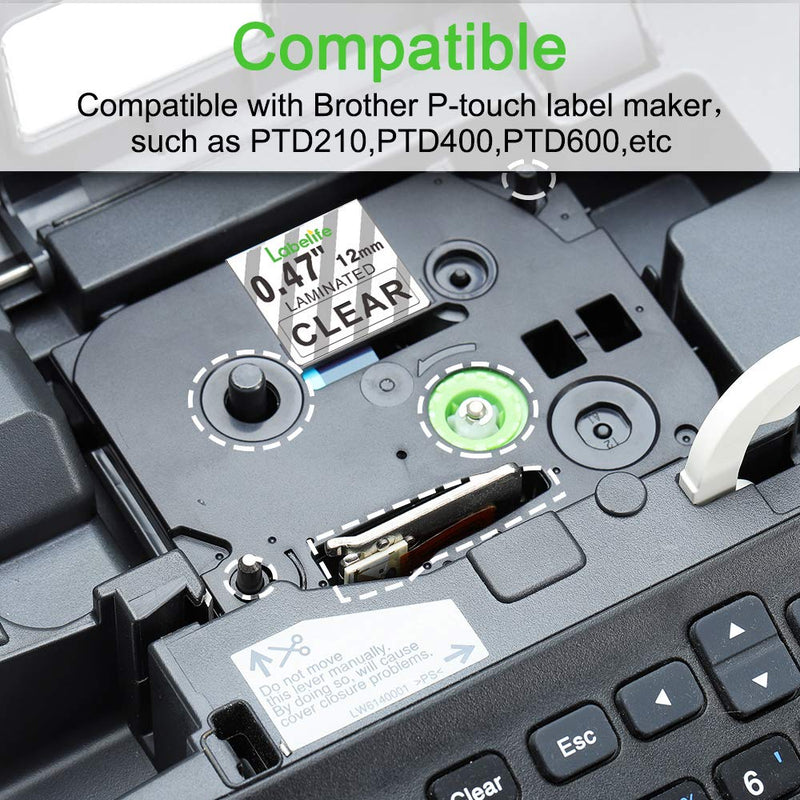 [Australia - AusPower] - Labelife Compatible Label Tape Replacement for Brother TZ Tape 12mm 0.47 Laminated Clear Label Tape TZe 131 TZ-131 TZe-131 Compatible with Ptouch PT-D210 PT-H100 PTD400AD, 1/2 inch x 26.2 ft, 5-Pack 