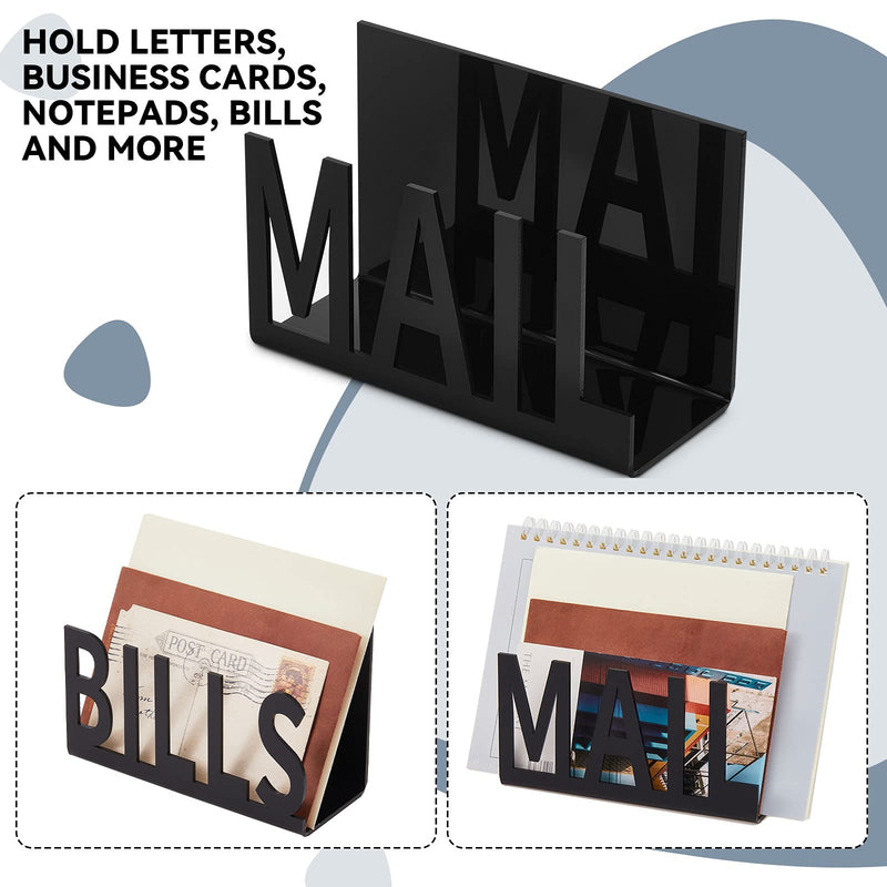 [Australia - AusPower] - 2 Pieces Acrylic Mail Bills Holders Mail Countertop Organizer Hollow Mail Sorter Letter Holder Decorative Bill and Mail Holder Desk Vertical Envelope Holder, Black 