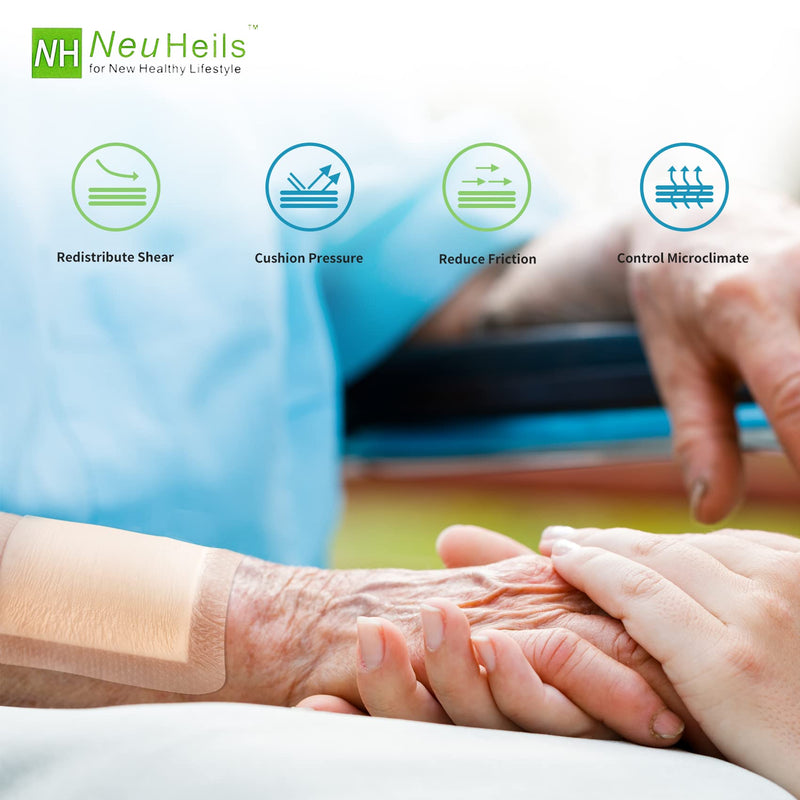 [Australia - AusPower] - Silicone Adhesive Foam Dressing with Gentle Border 6 x 6 inch for Bed Sore Leg Ulcer, 5 Pack, High Absorbency Waterproof Silicone Wound Bandage for Pressure Ulcer by NeuHeils 6''x6'' 