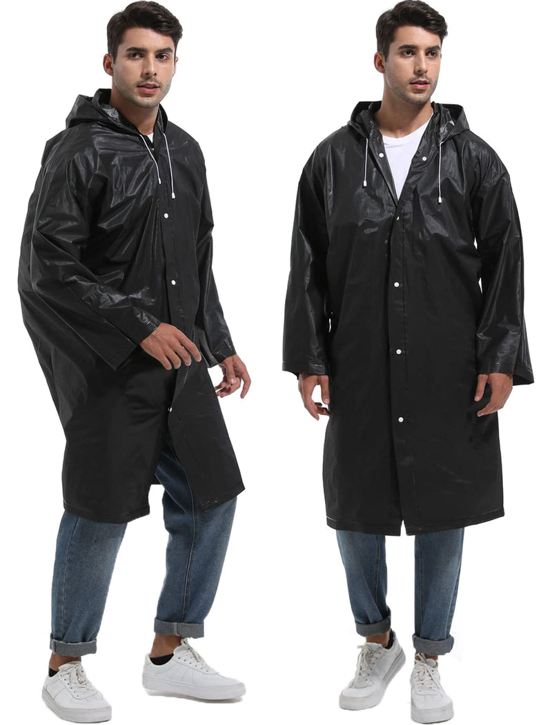 [Australia - AusPower] - Rain Ponchos for Adults Reusable - Borogo 2Pcs Raincoats Emergency Survival with Hoods and Sleeves for Women Men Black 