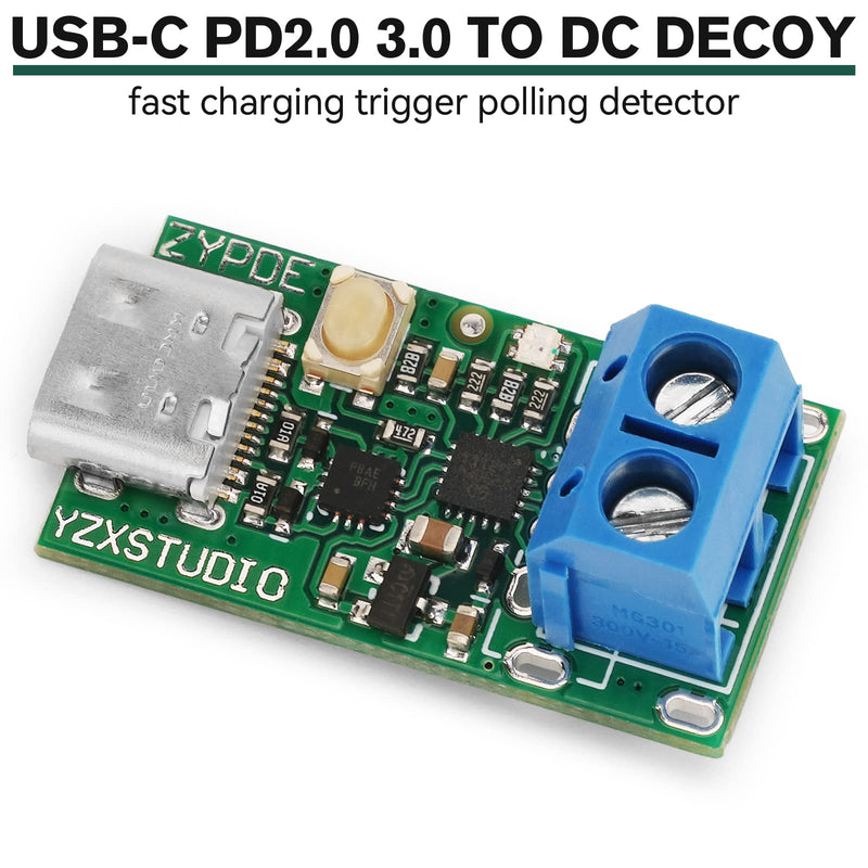 [Australia - AusPower] - Type-C USB-C PD2.0 3.0 to DC USB decoy fast charge trigger Poll detector 100W MA 1PC ZYPDE 