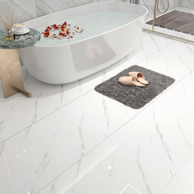 [Australia - AusPower] - YENHOME White Marble Peel and Stick Floor Tile Waterproof 15.7"X118" Peel and Stick Flooring Roll for Kitchen Bathroom Floor Tiles Self Adhesive Foam Vinyl Floor Tiles Sticker Accent Wall Panels 15.7â€œX118â€ 1 